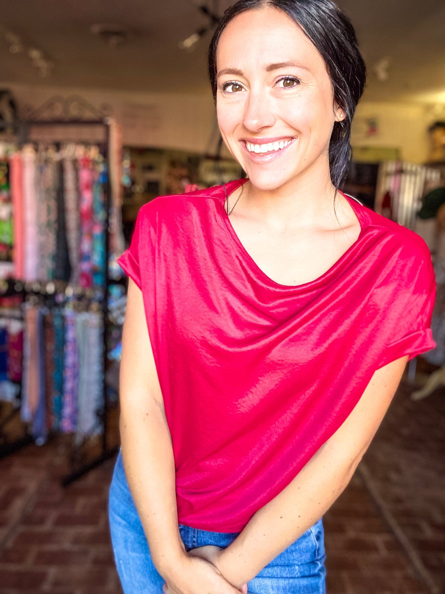 Shirts & Tops Shimmer Top-Cranberry