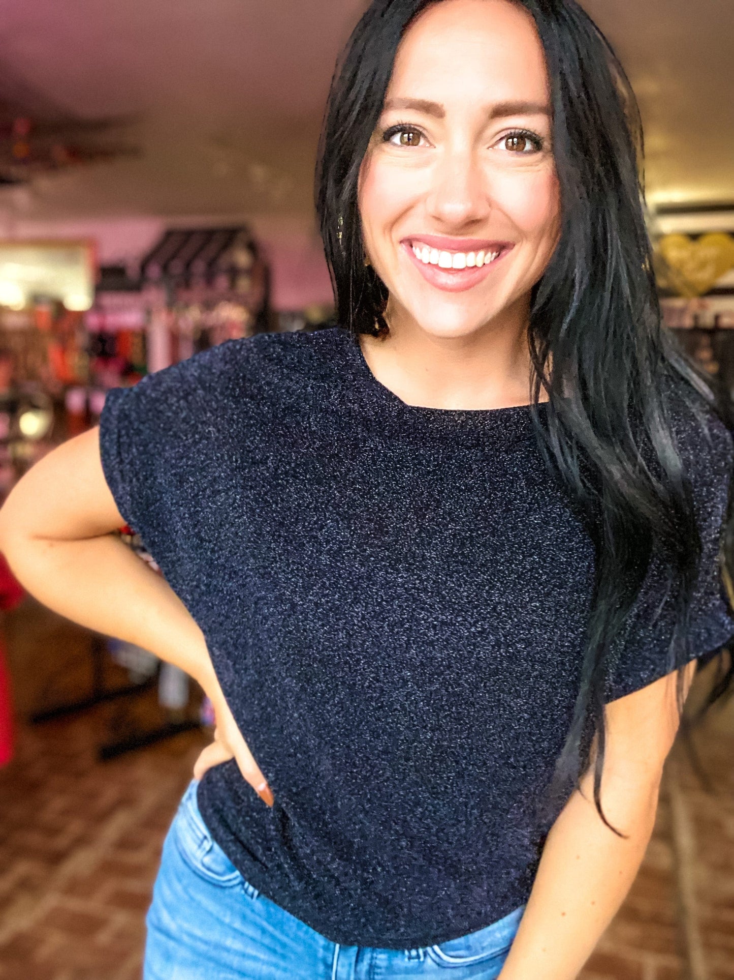 Shirts & Tops Shimmer Top-Midnight Glitter