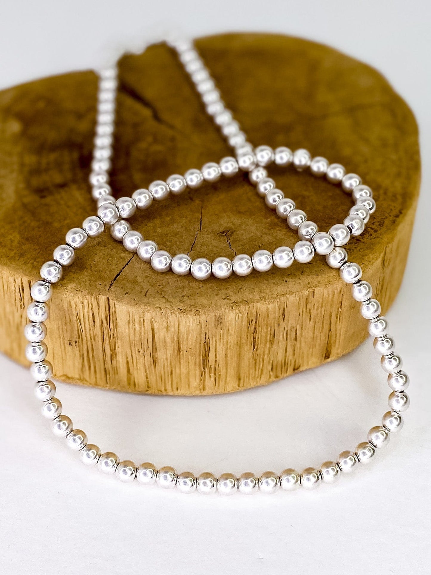 Necklaces Silver Beaded Stretch Necklace 30in