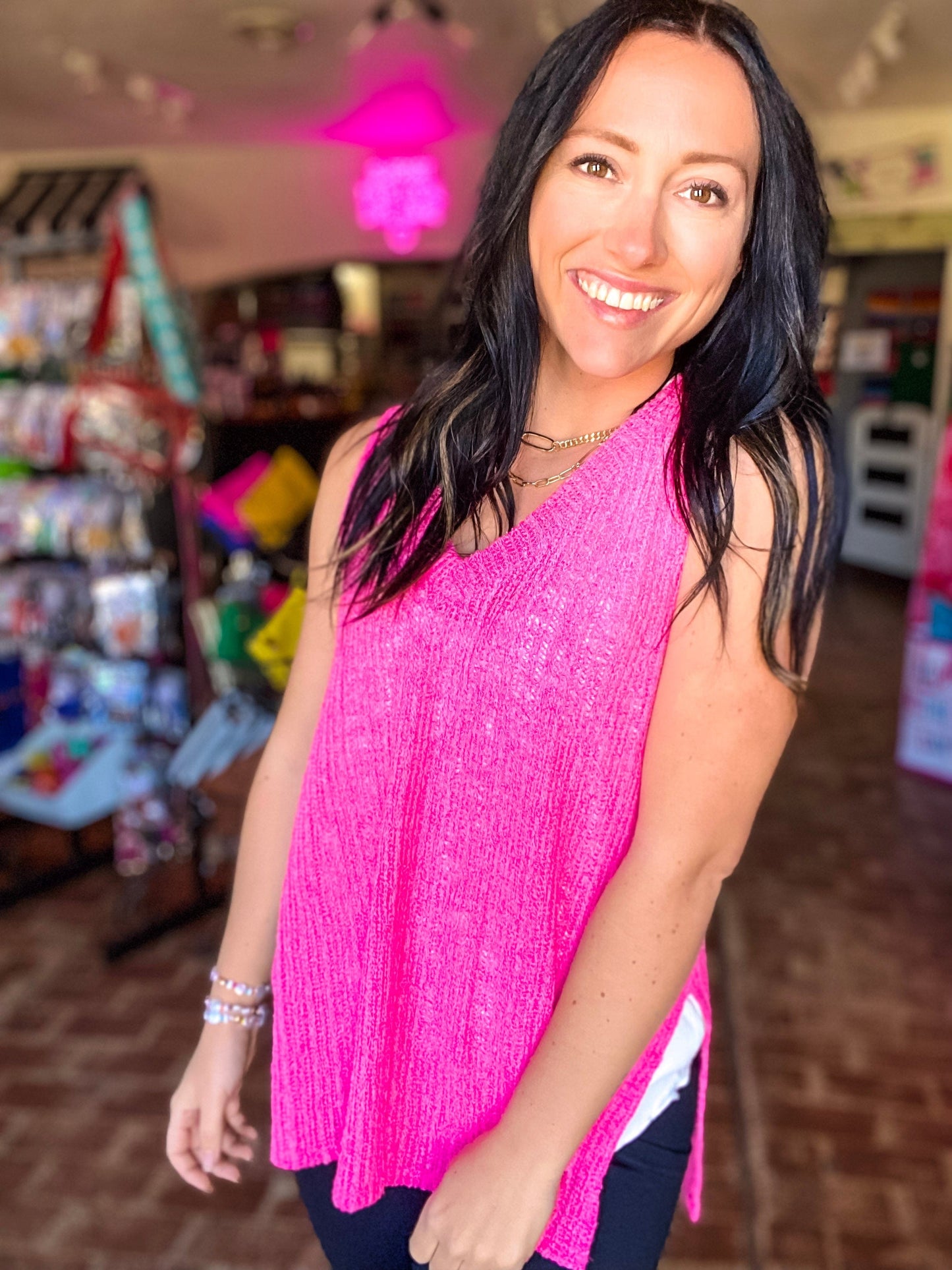 Shirts & Tops Sleeveless Vneck Sweater in Pink