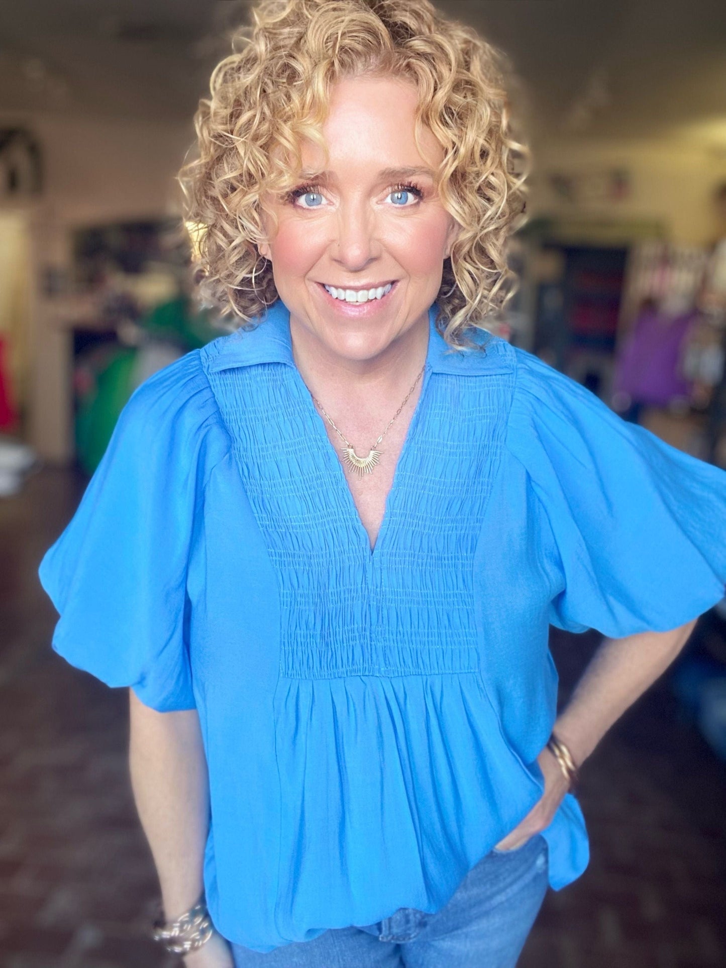 Tops Sydni Puff Sleeve Blouse Blue