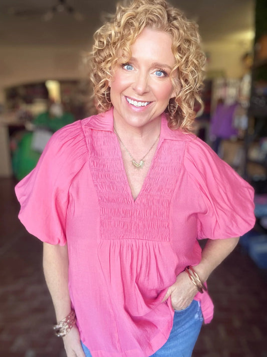 Tops Sydni Puff Sleeve Blouse Coral Pink