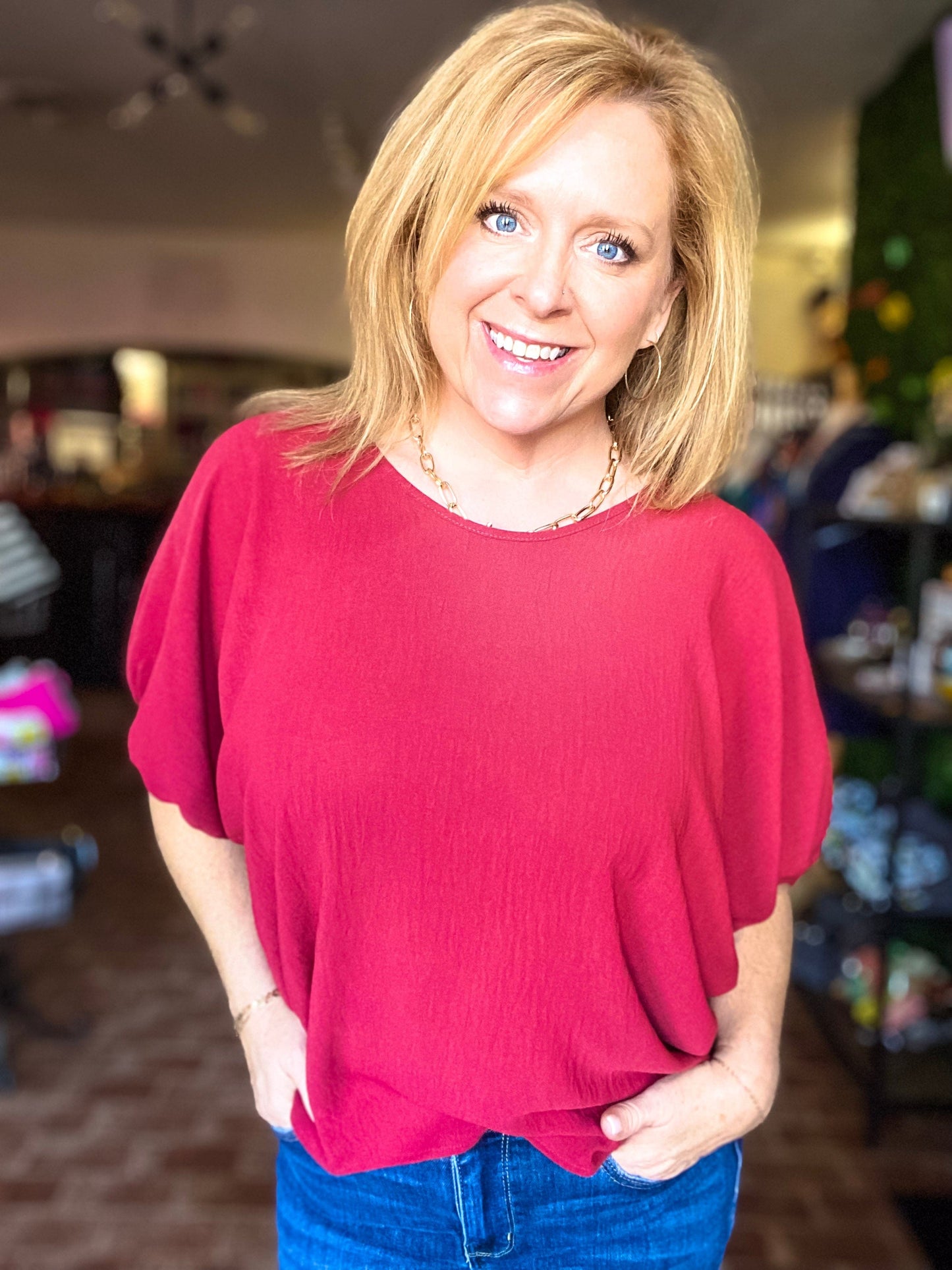 Shirts & Tops Tate Dolman Sleeve Top-Red Dahlia