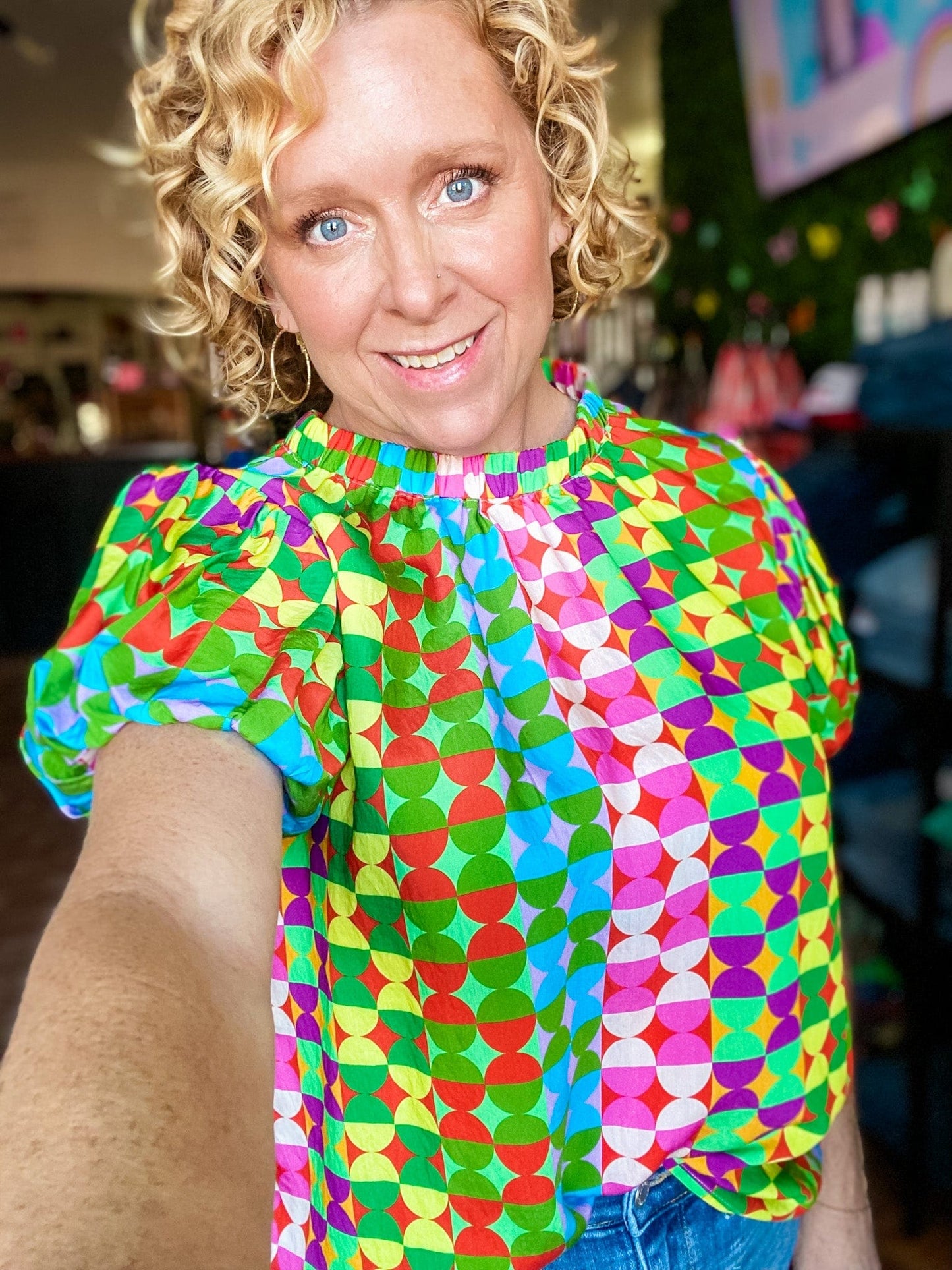 Tops THML Cam Puff Sleeve Bright Top