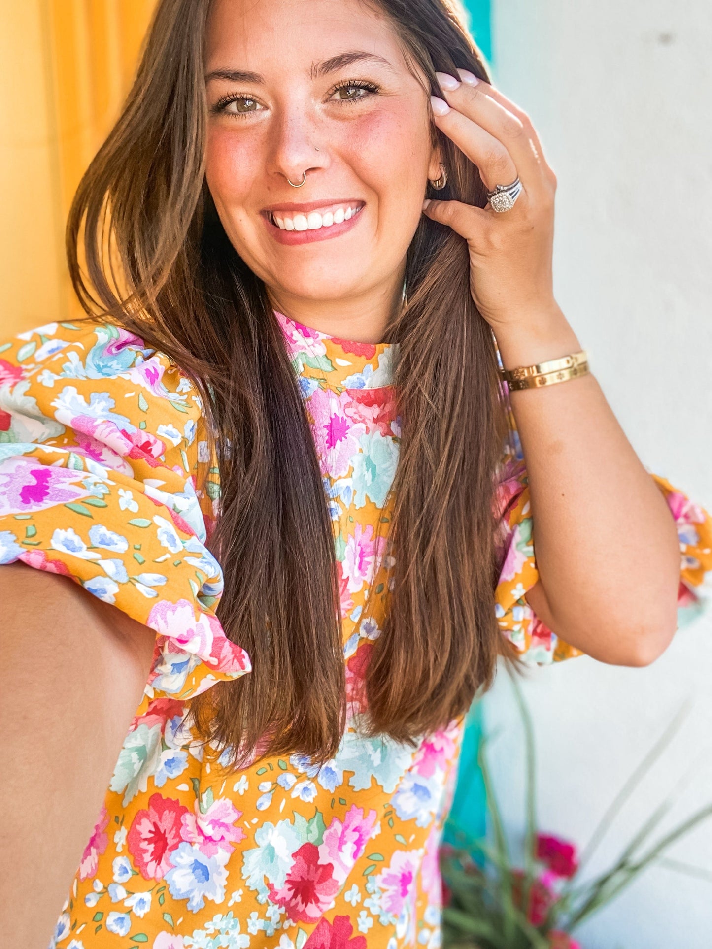 Tops THML Ceceli Floral Puff Sleeve Top