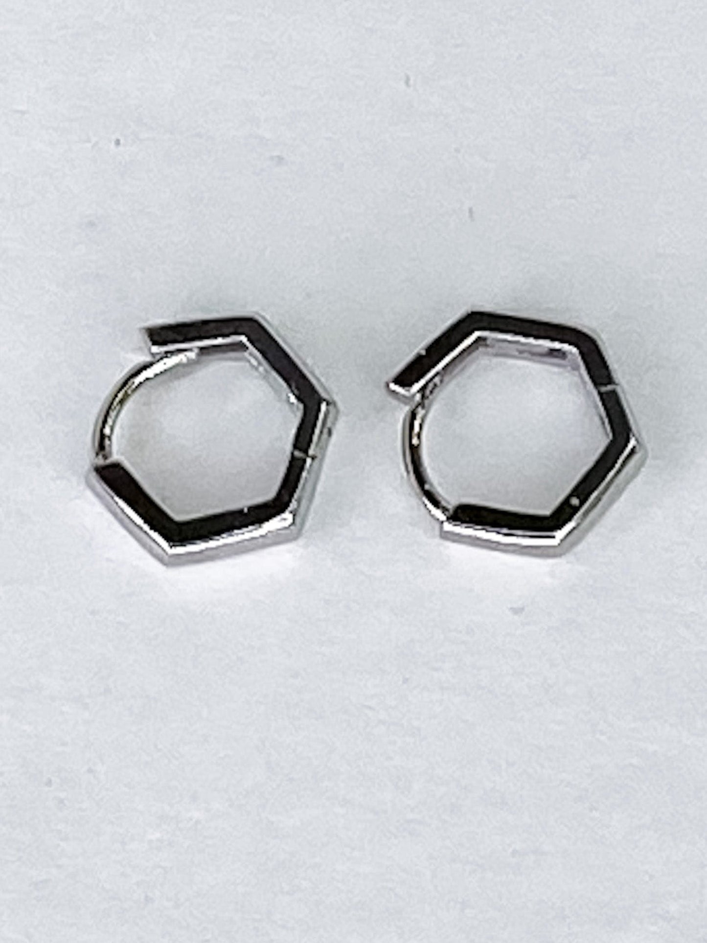 Earrings Tiny Octagon Huggie- Silver