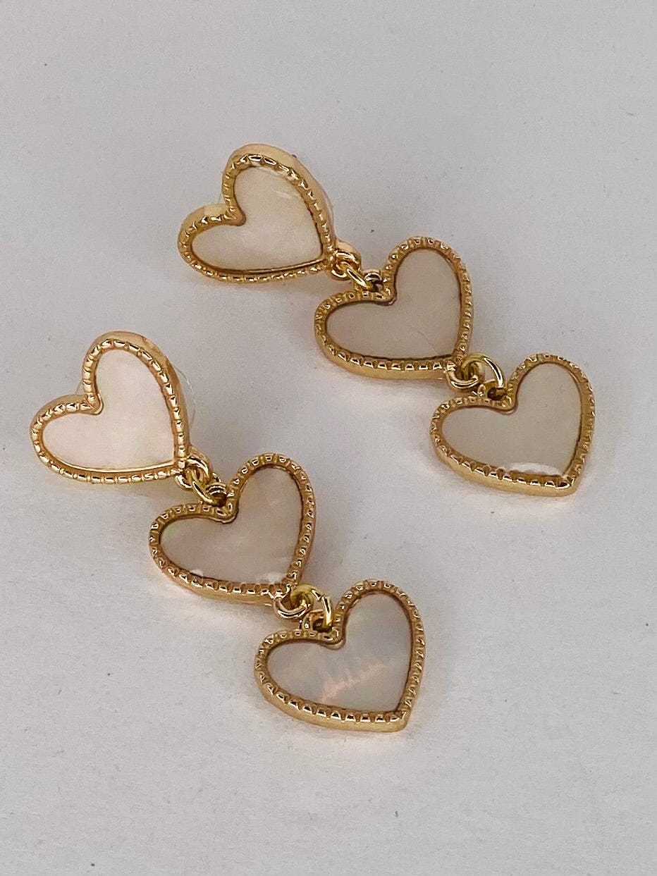 Earrings Triple Heart Mother Of Pearl-y
