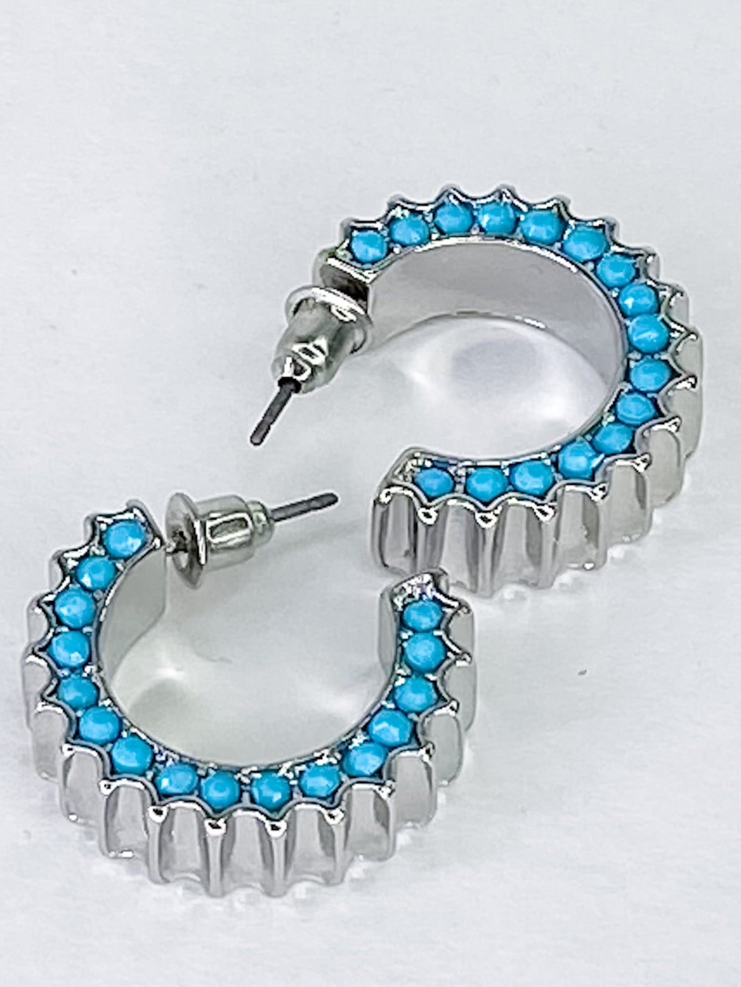 Earrings Turquoise and Silver Hoop