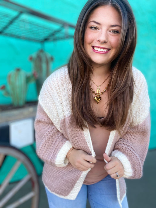 Tops Two Tone Yarn Cardi-Mocha