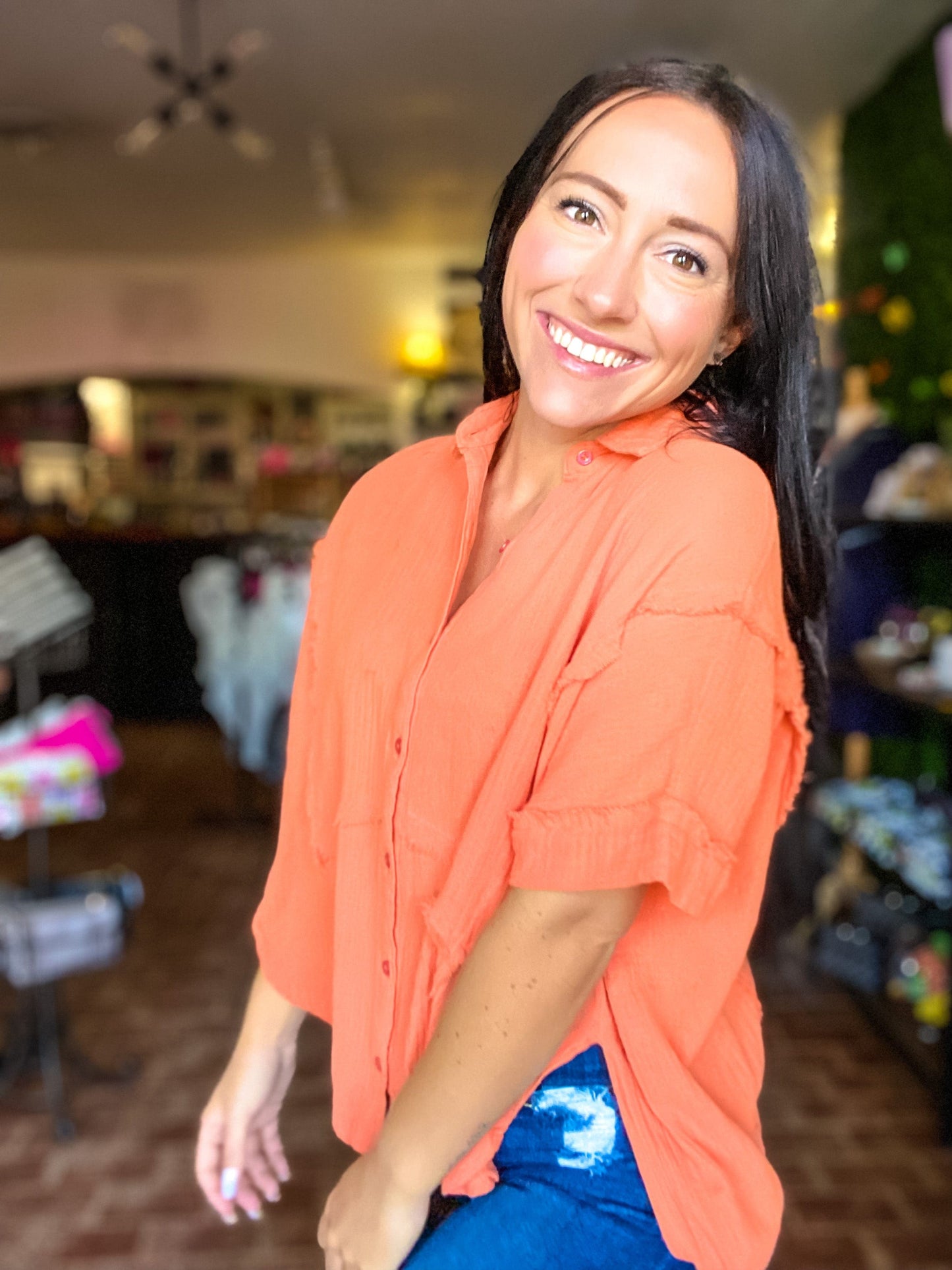 Tops Umgee Frayed Edge Gauze Top