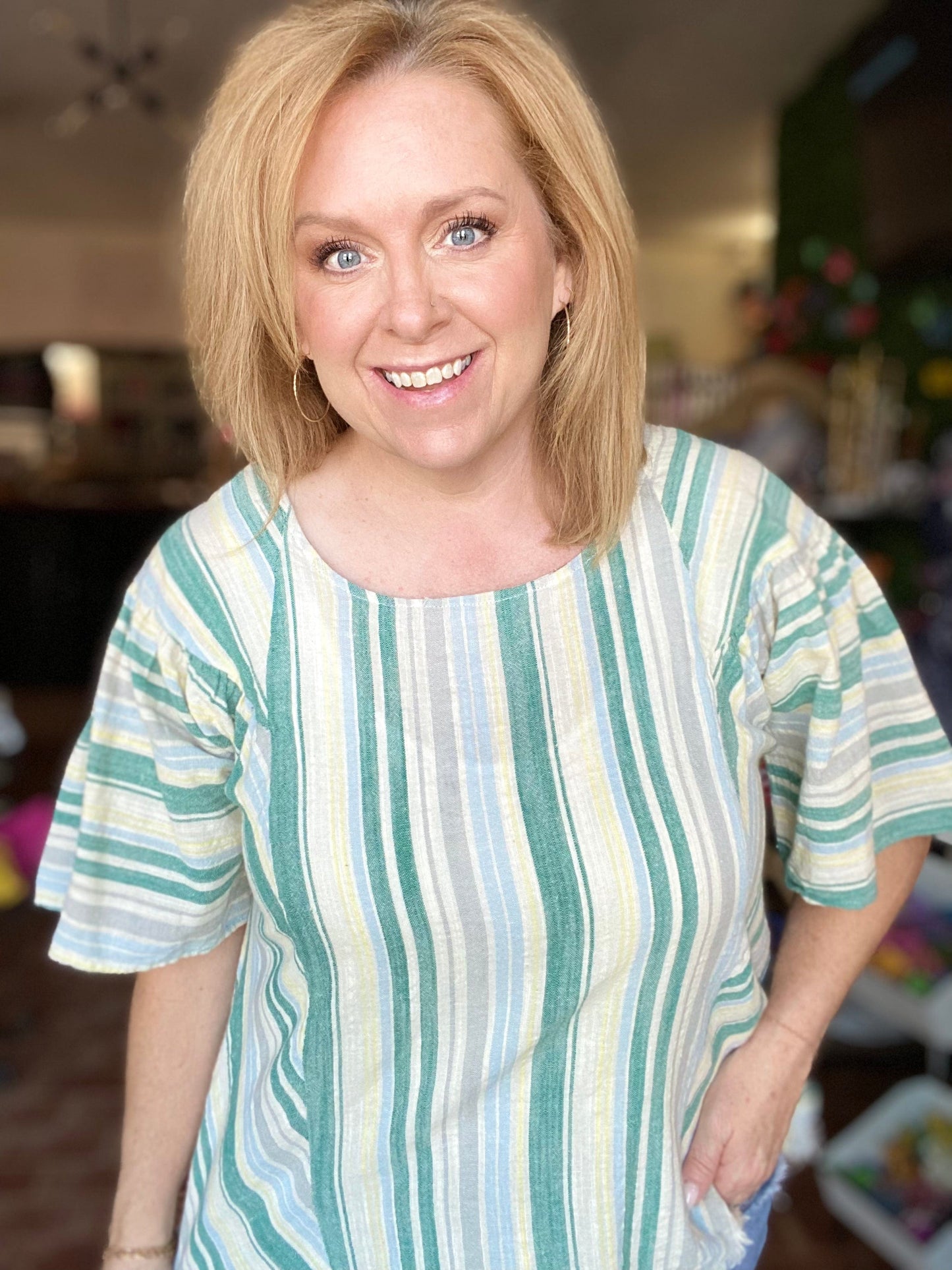 Tops Umgee Linen Stripe Top