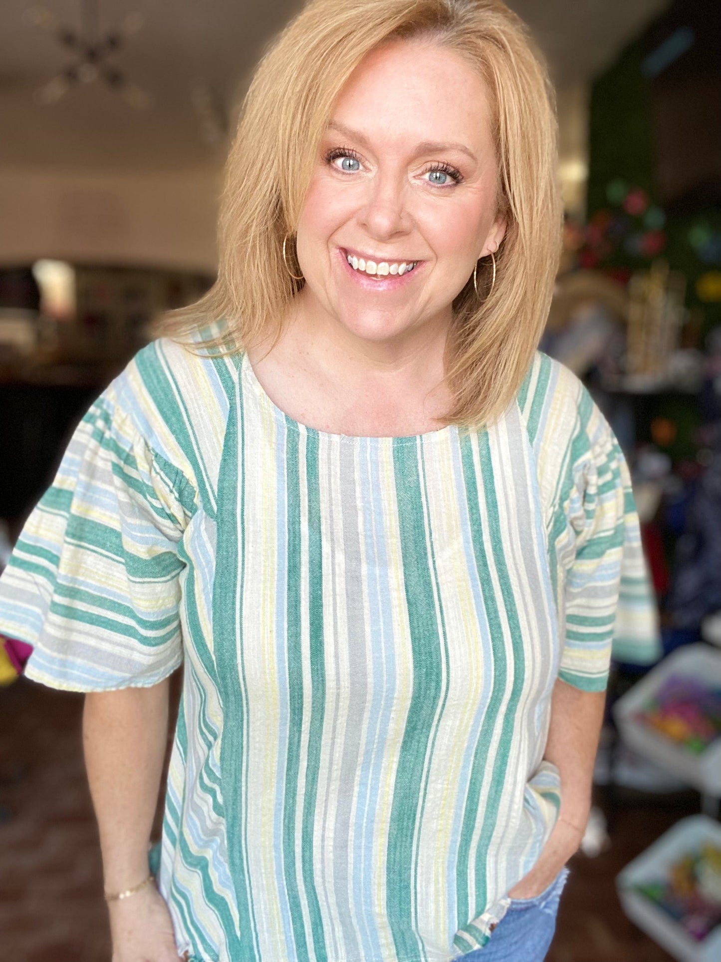 Tops Umgee Linen Stripe Top