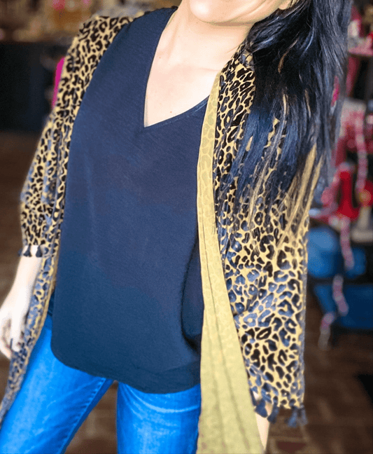 Shirts & Tops Velvet Leopard Kimono-Tan