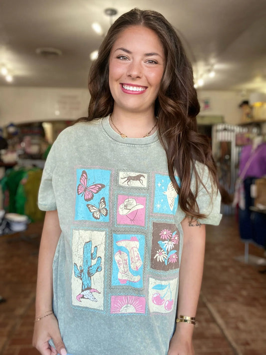 Graphic Tees Vintage Western Tee- Green