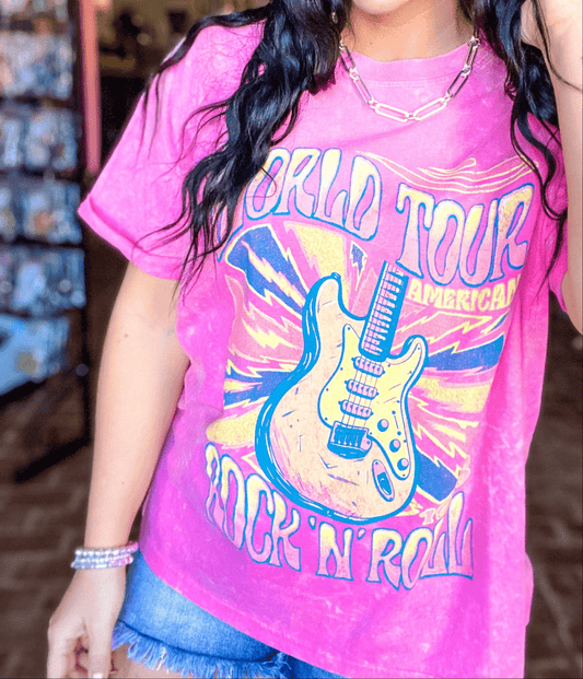 Graphic Tees World Tour Rock and Roll Tee- Hot Pink