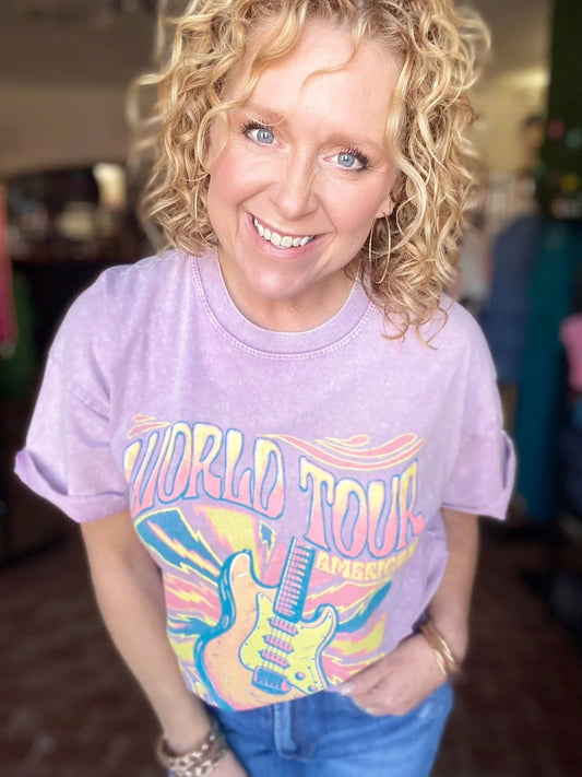 Graphic Tees World Tour Rock and Roll Tee- Lavender