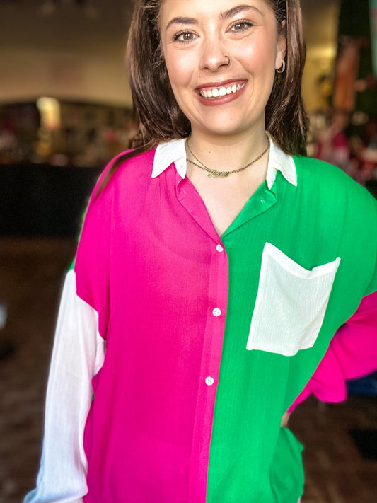 Shirts & Tops Color Block Button Down- Brights