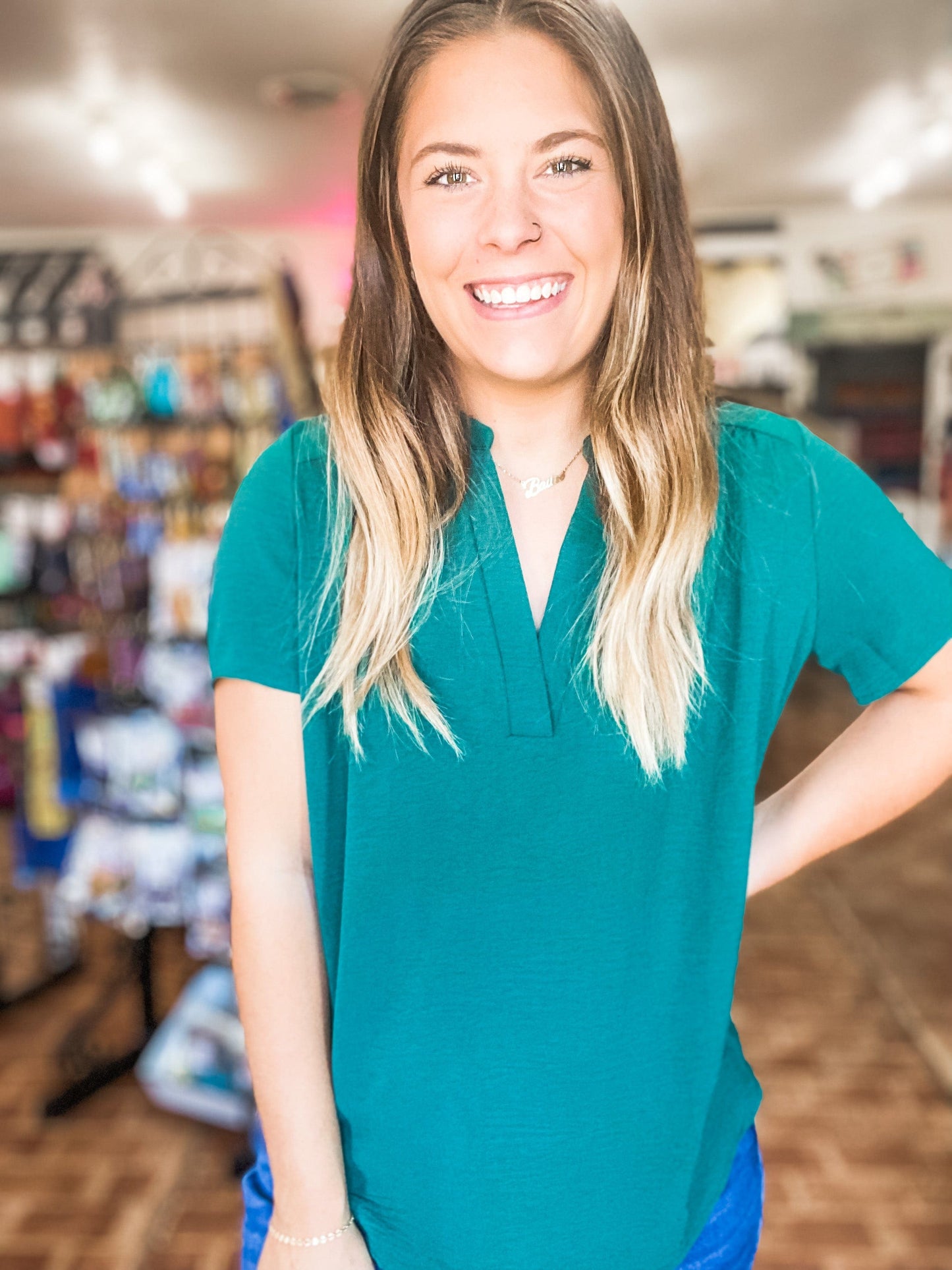 Tops Gabby V-neck Top-Hunter Green