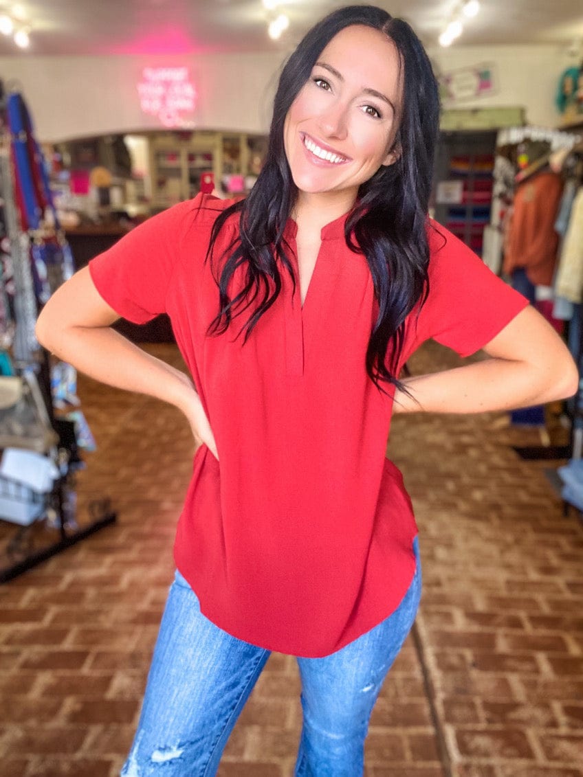 Tops Gabby V-neck Top-Rust