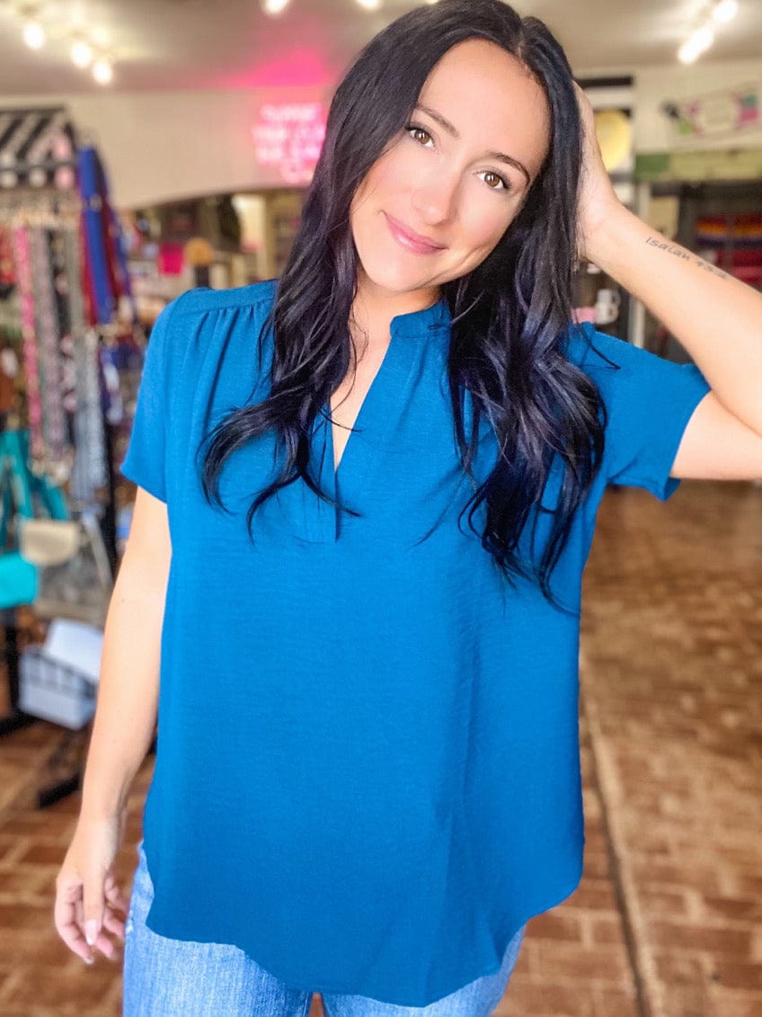Tops Gabby V-neck Top-Teal