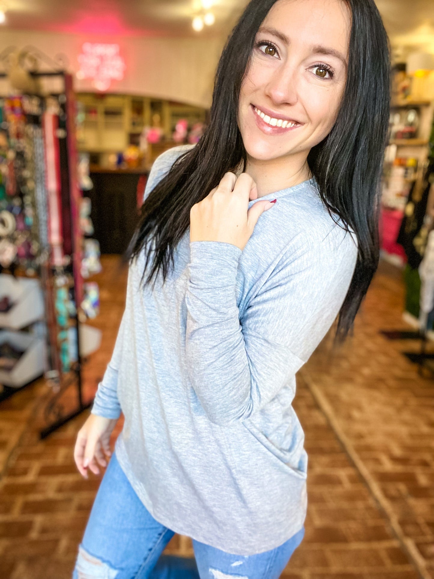 Tops Gray Layering Drop Shoulder Top