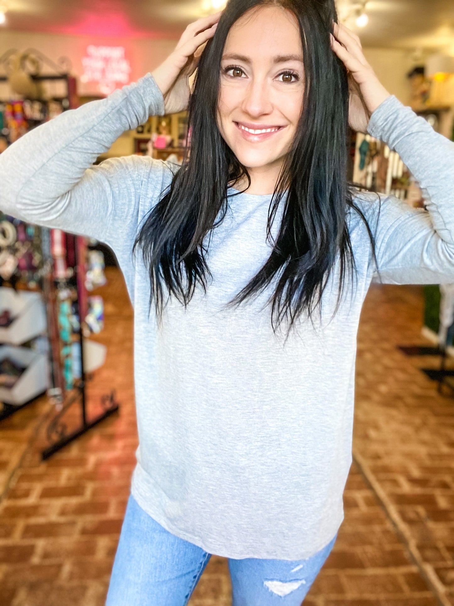 Tops Gray Layering Drop Shoulder Top