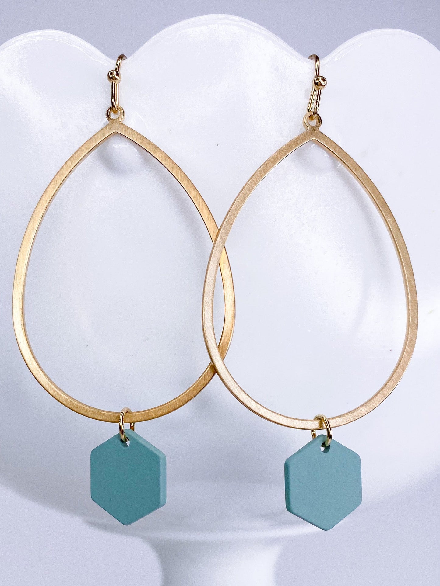 Earrings Hexed Tear Drop- Sage