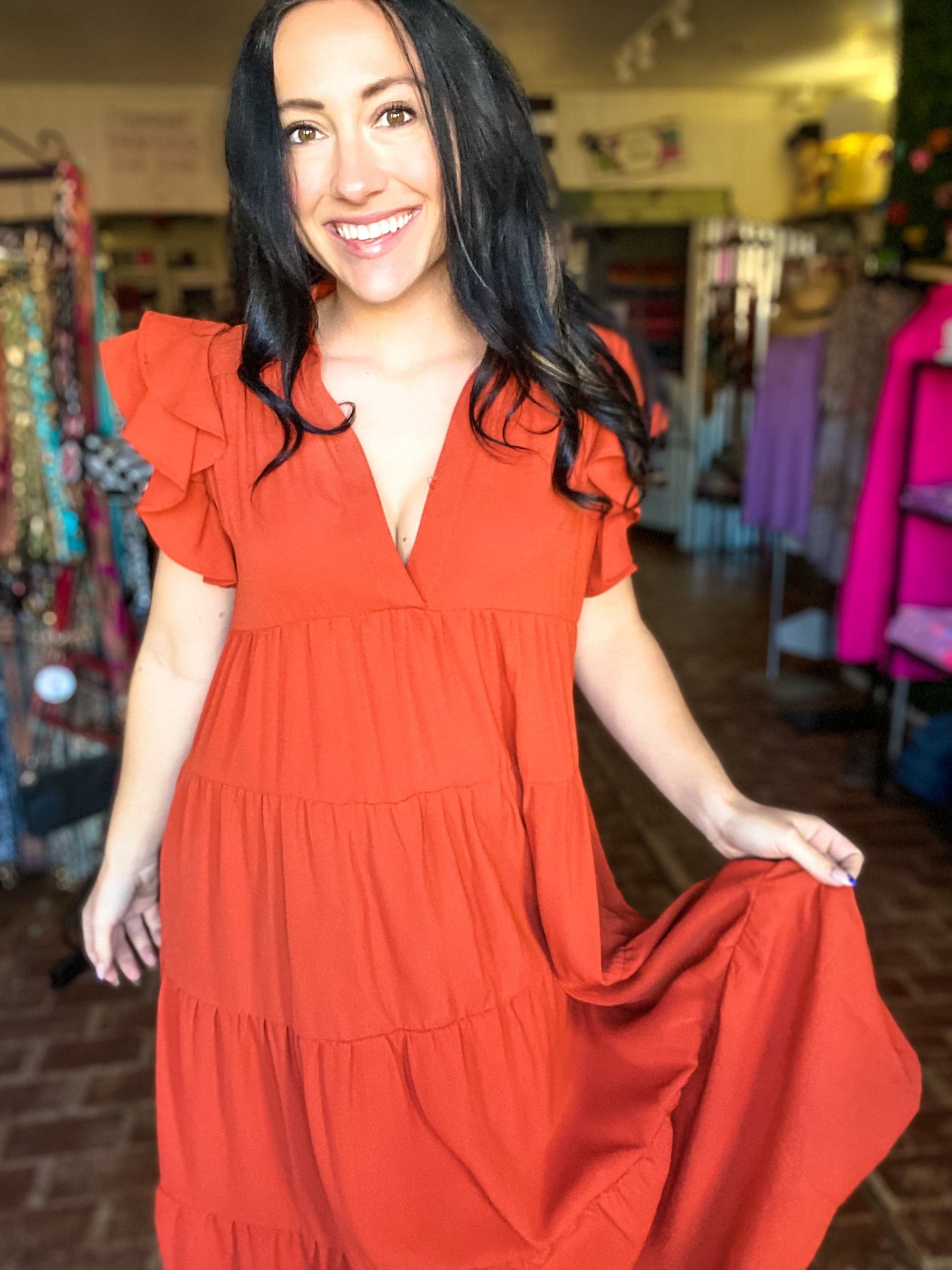 Dresses Molly Flutter Sleeve Dress-Sunset