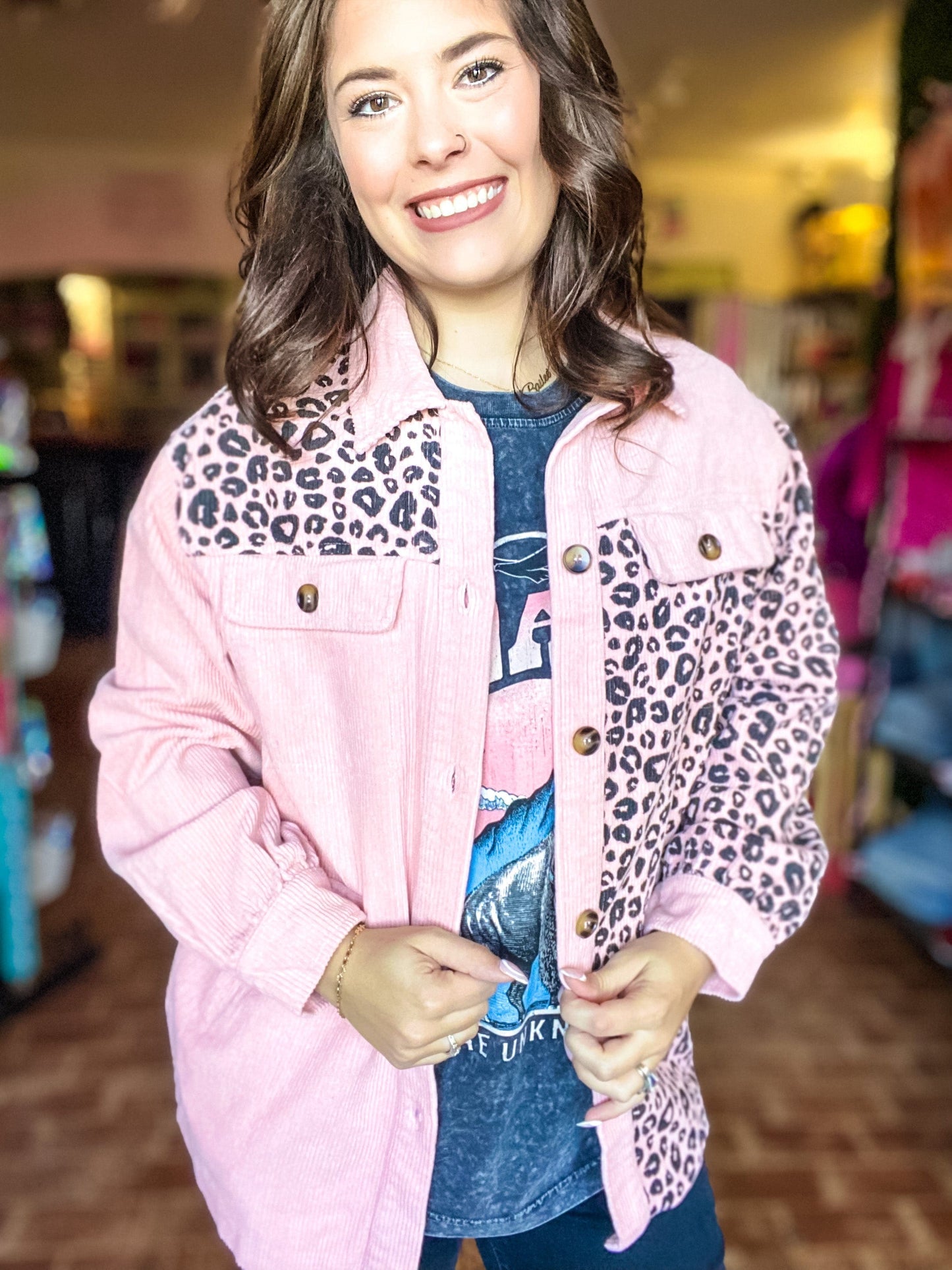 Outerwear Pastel Pink Leopard Shacket