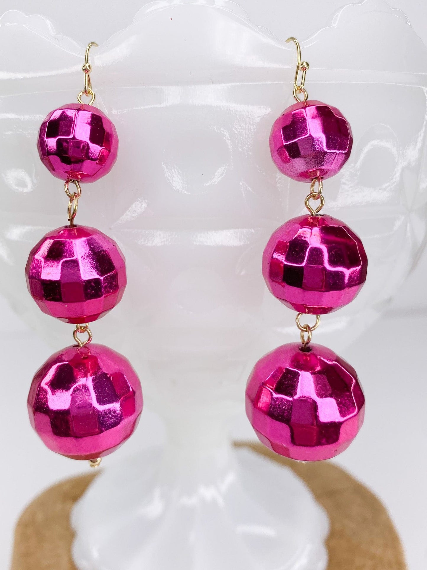 Earrings Tres Fuchsia Disco Ball Earring