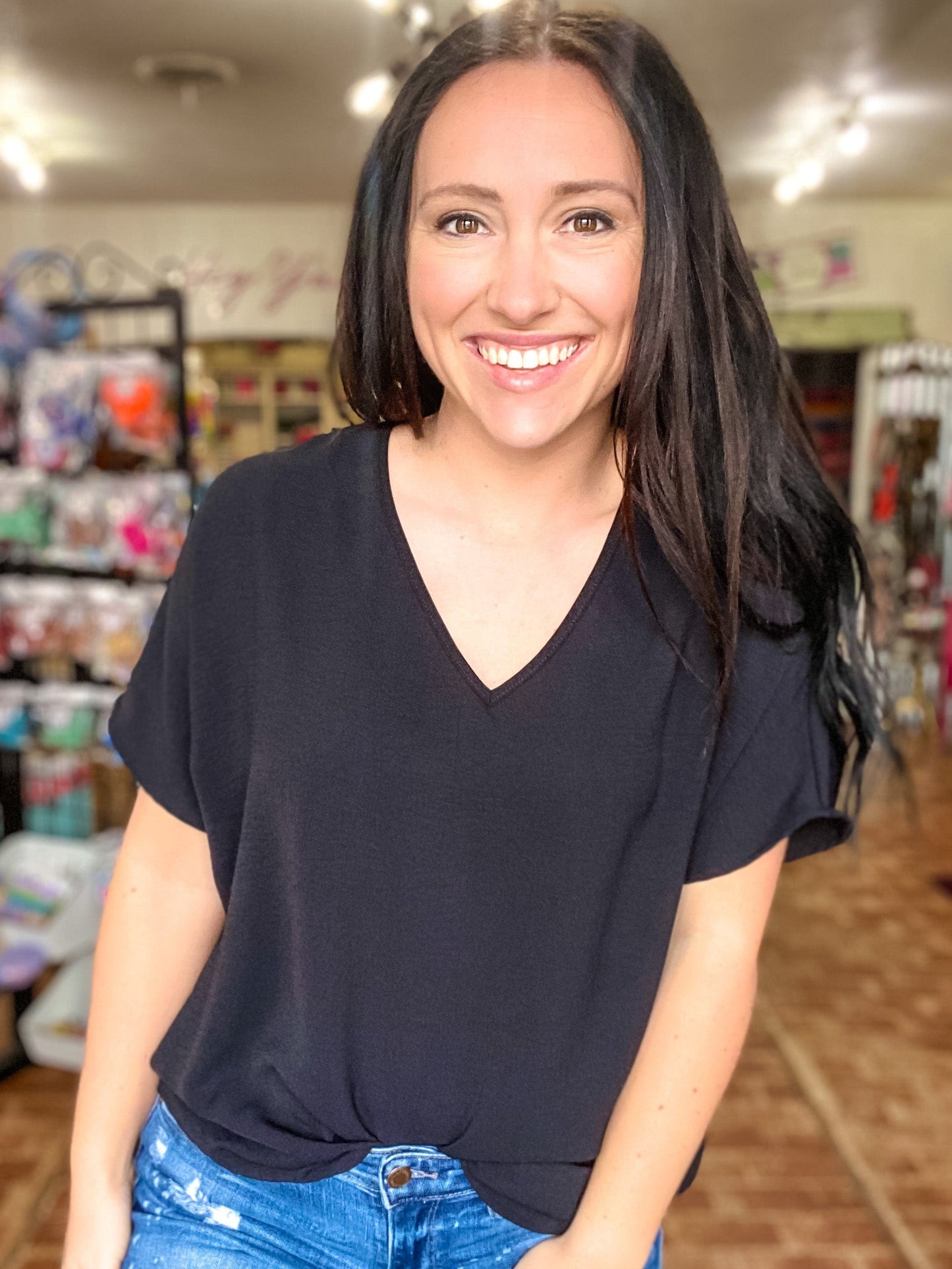 Shirts & Tops Vera V-neck Top- Black