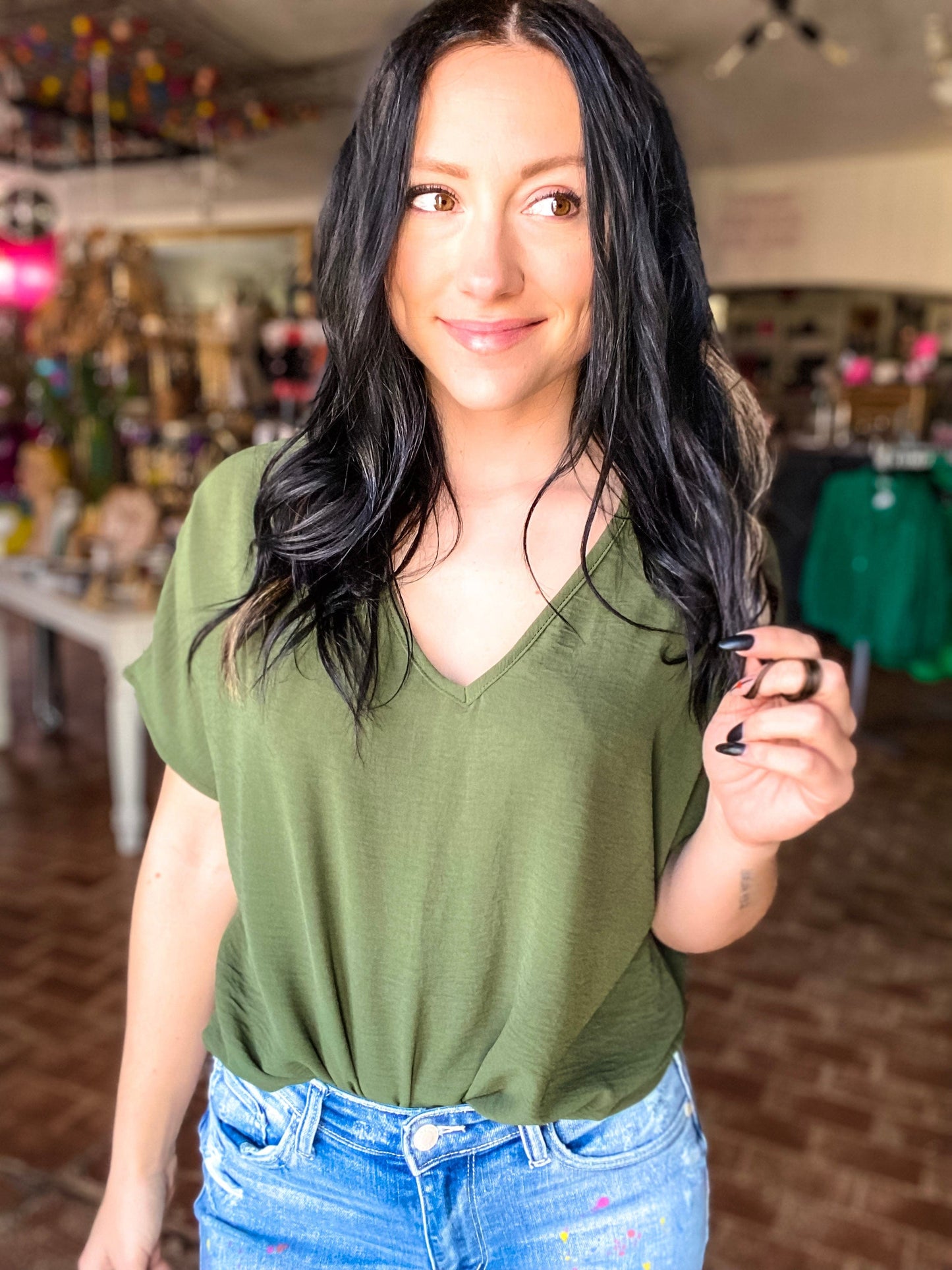 Shirts & Tops Vera V-neck Top-Olive