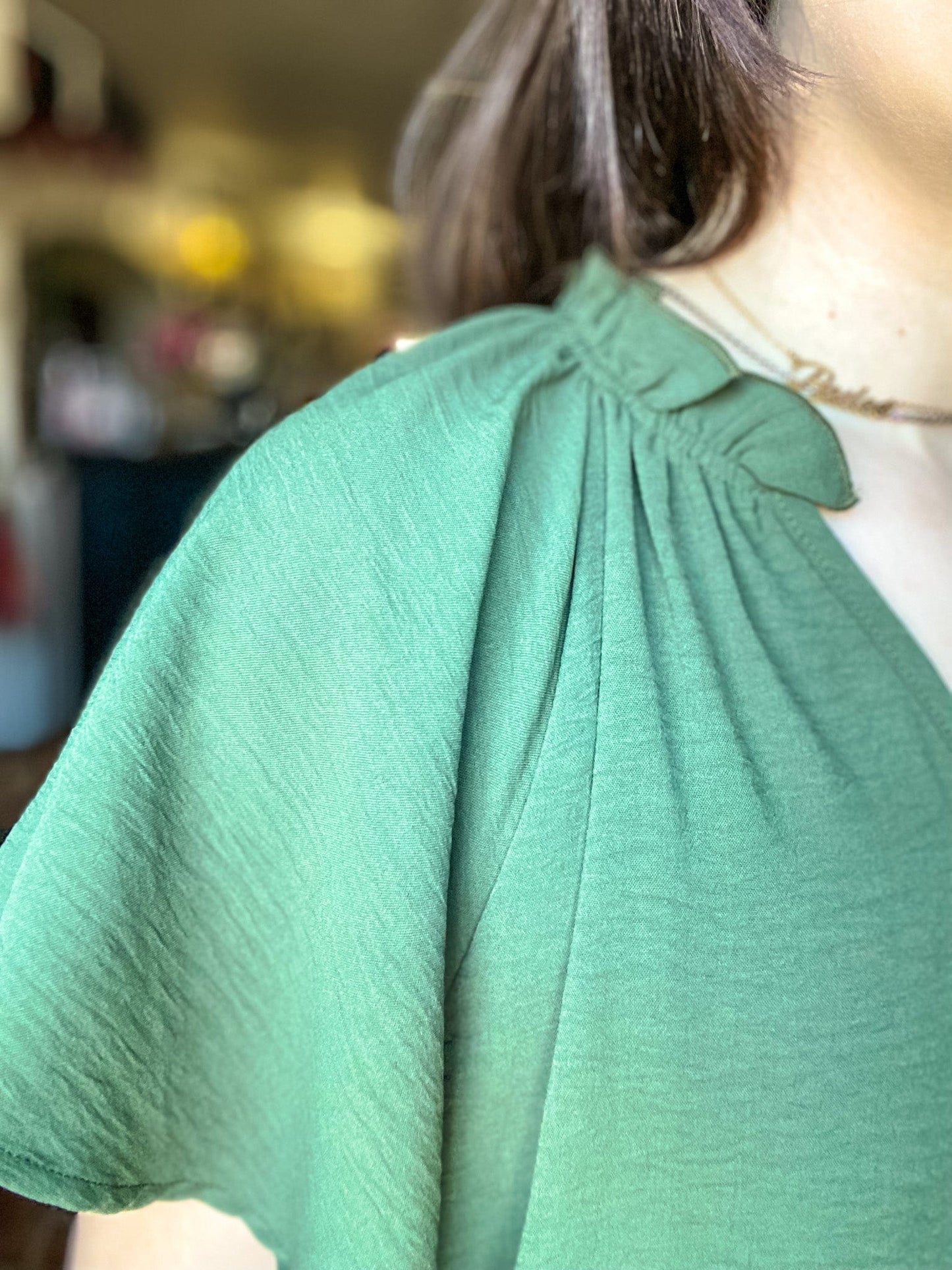Tops Vneck Ruffle Top-Olive