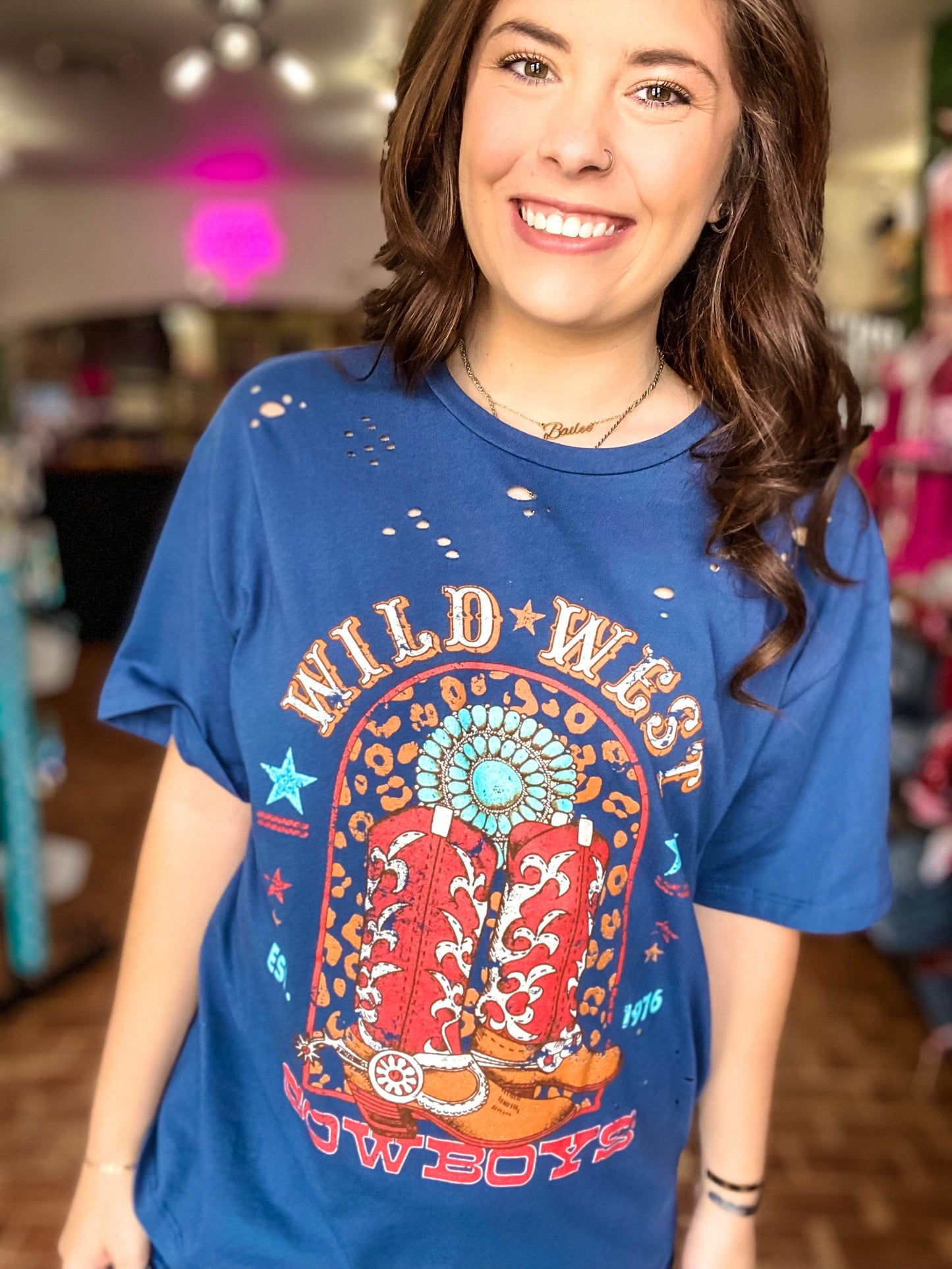 Graphic Tees Wild West Cowboy Boots-Blue