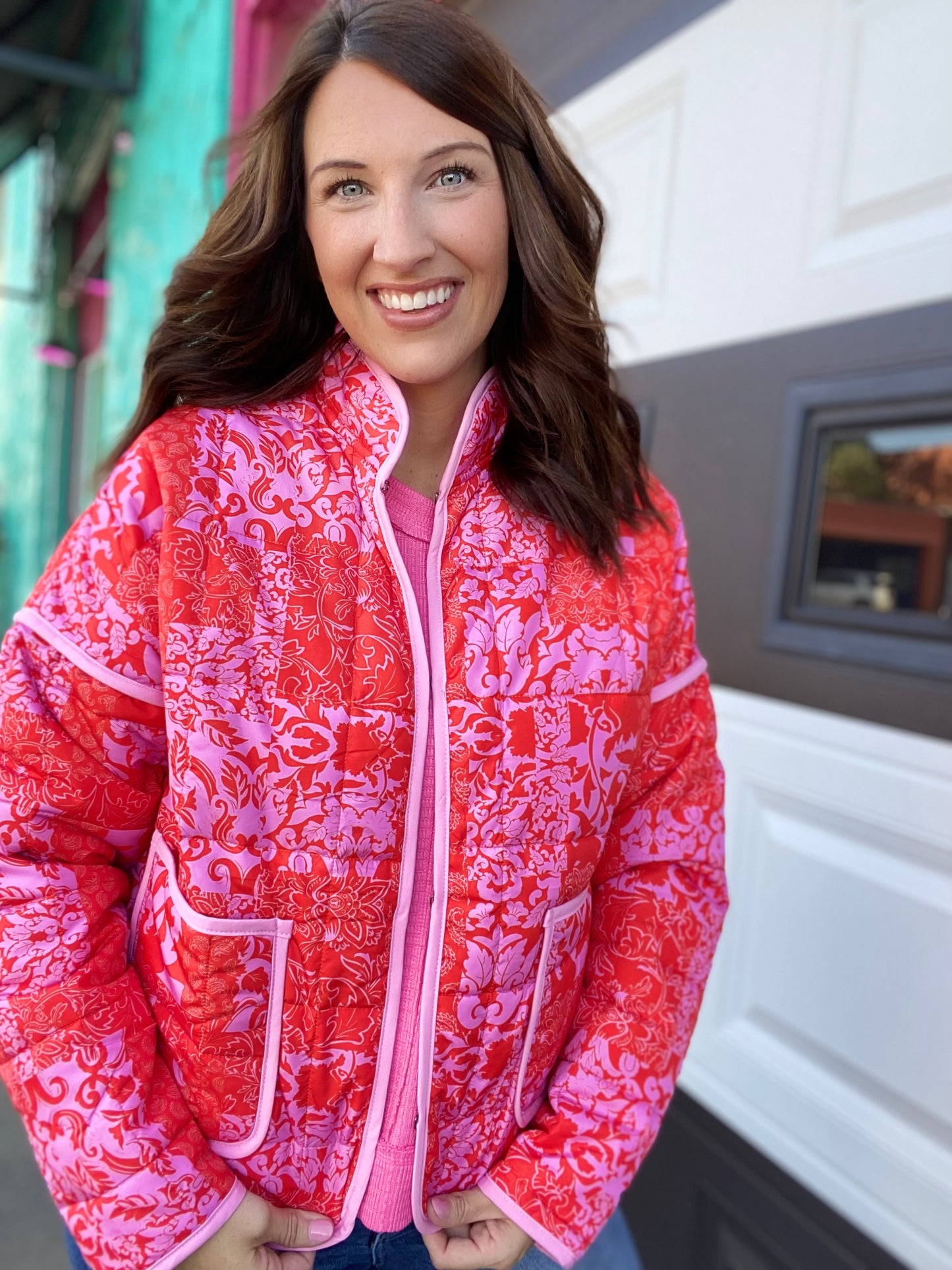 Vaile Quilted Jacket- Pink Orange