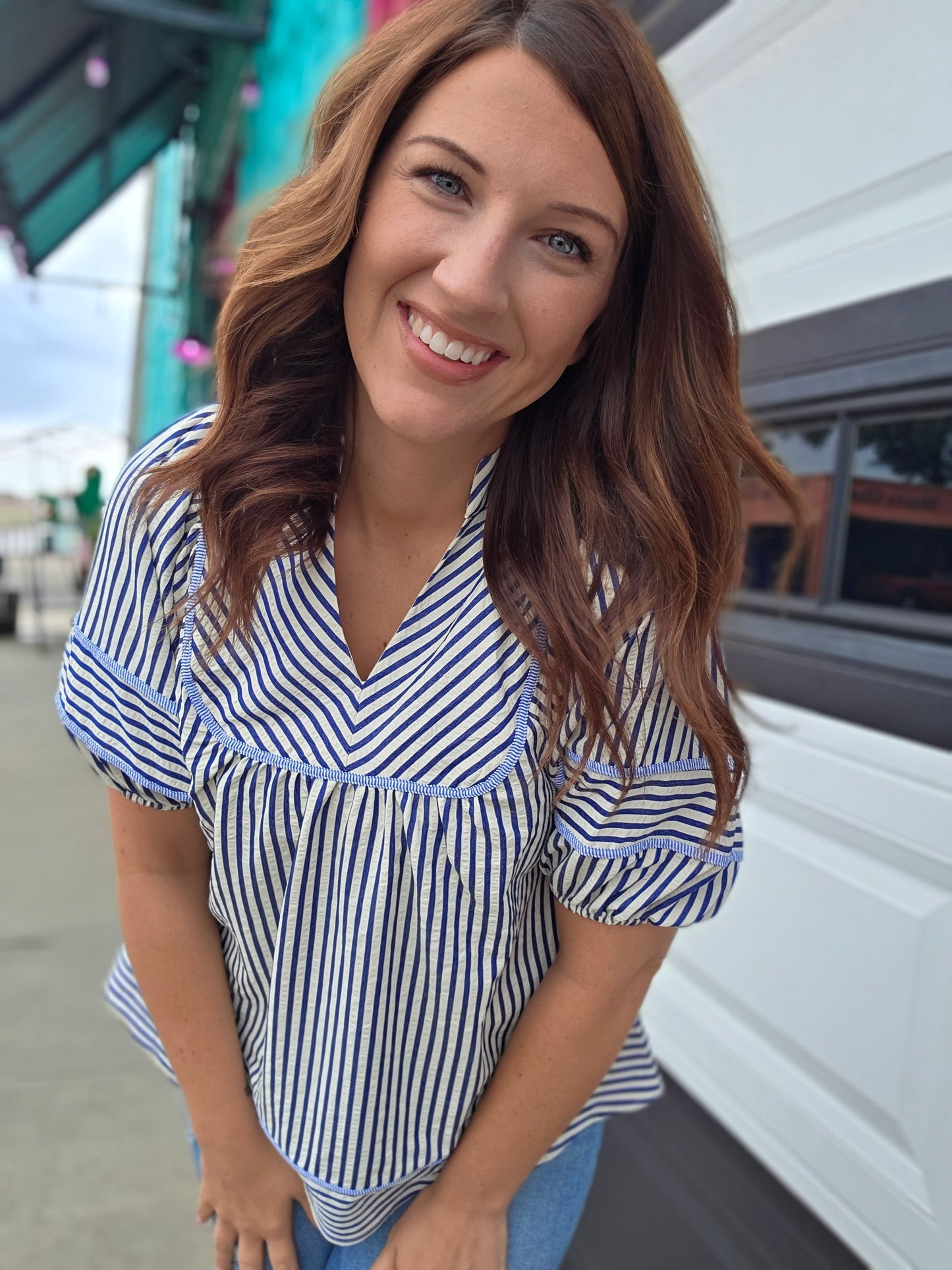 Shayda Stripe Blouse- Blue