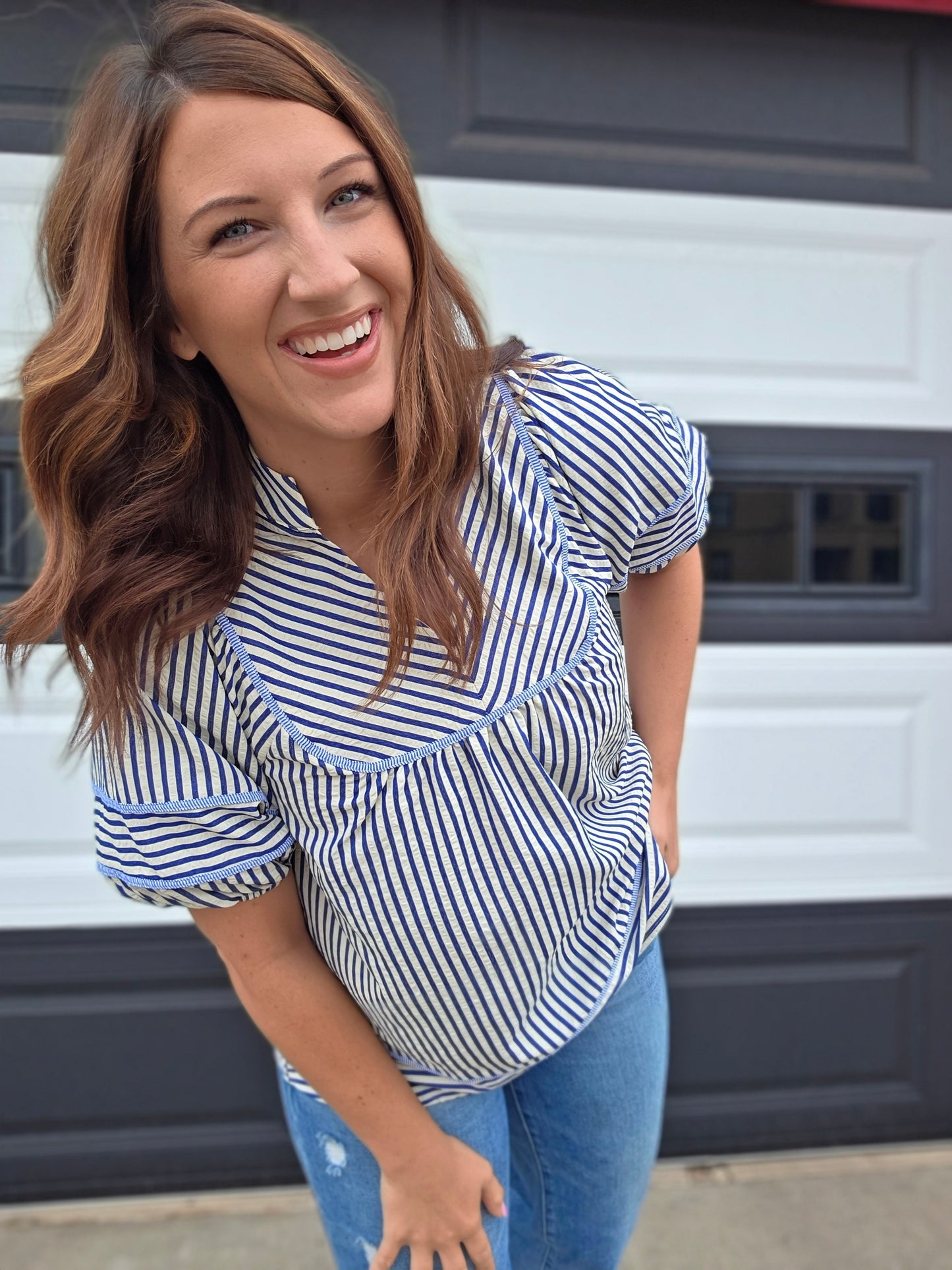 Shayda Stripe Blouse- Blue