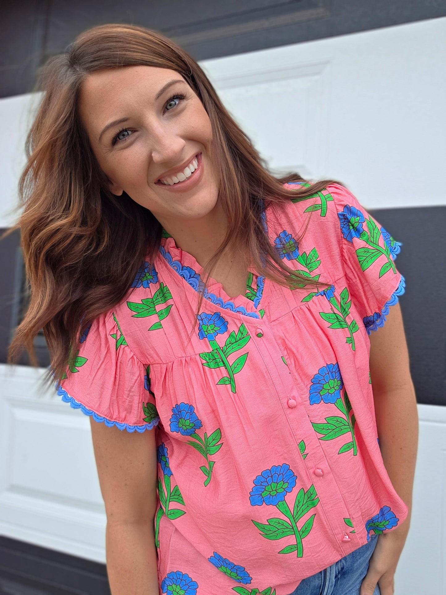 Brynnley Floral Blouse-Pink