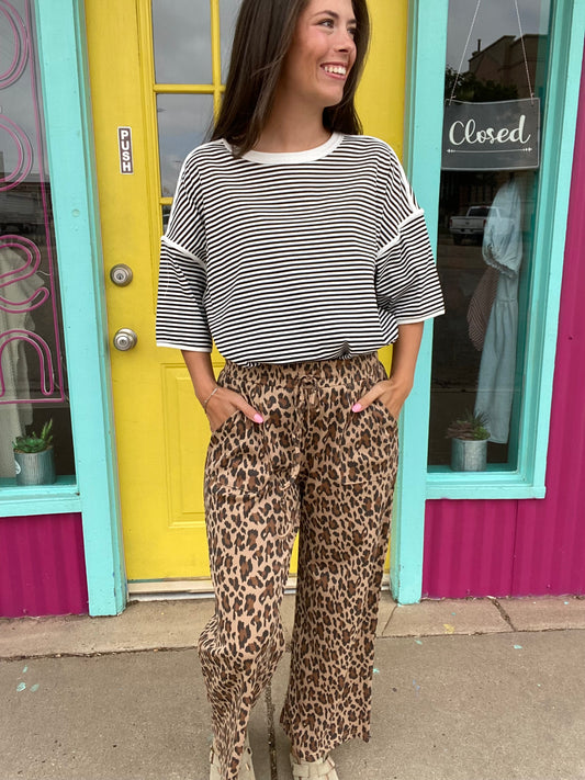 Totally Casual Leopard Print Ribbed Pant