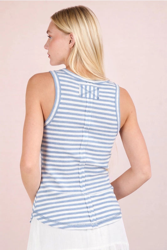Stripe Henley Tank- Blue