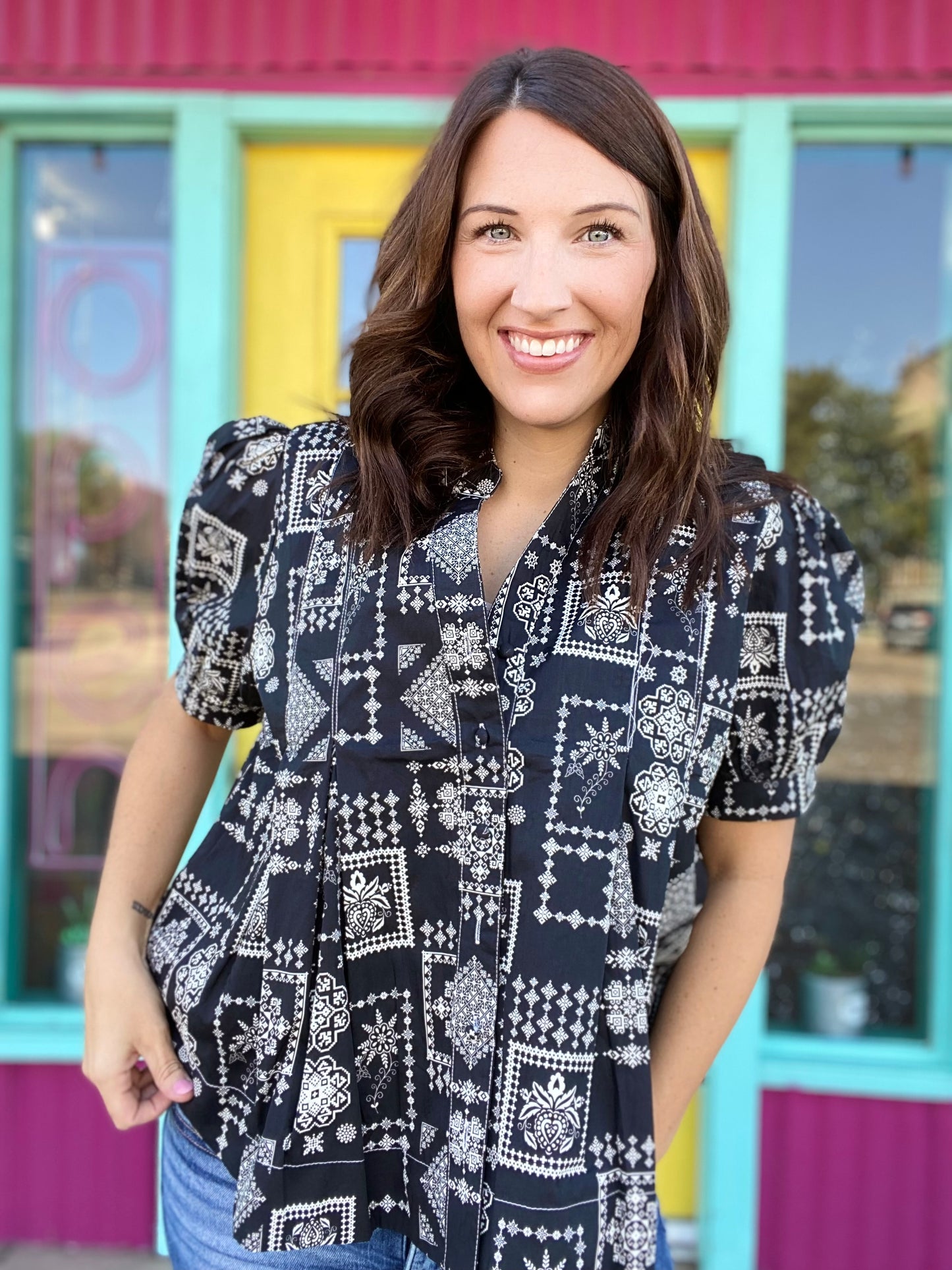 Bandana Peplum Top- Black