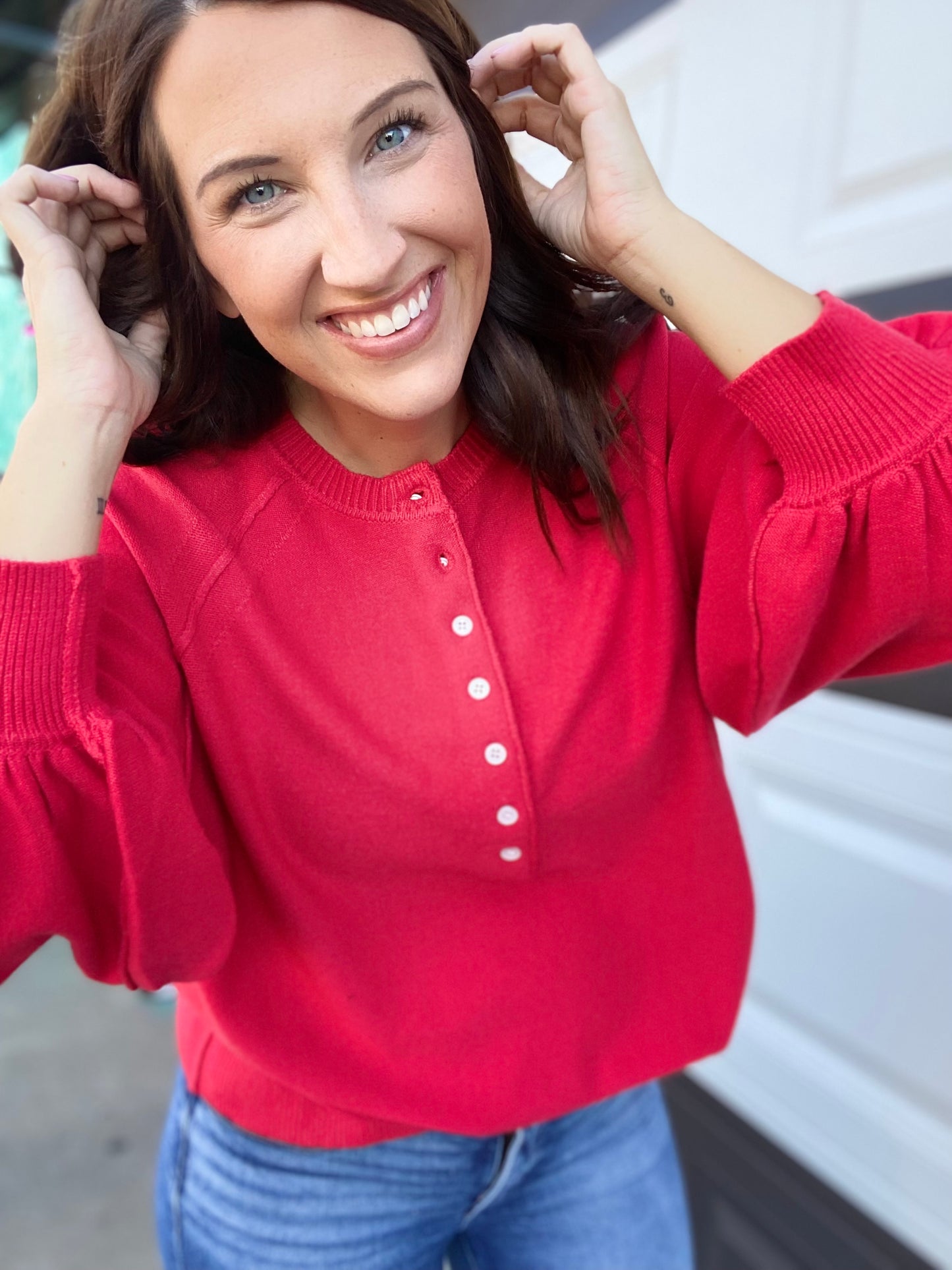 Red Balloon Sleeve Sweater