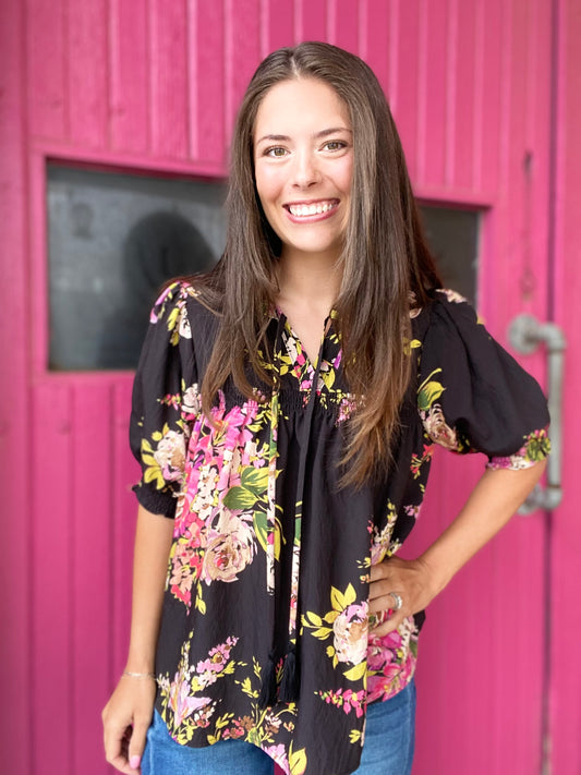 Black Floral Print Blouse