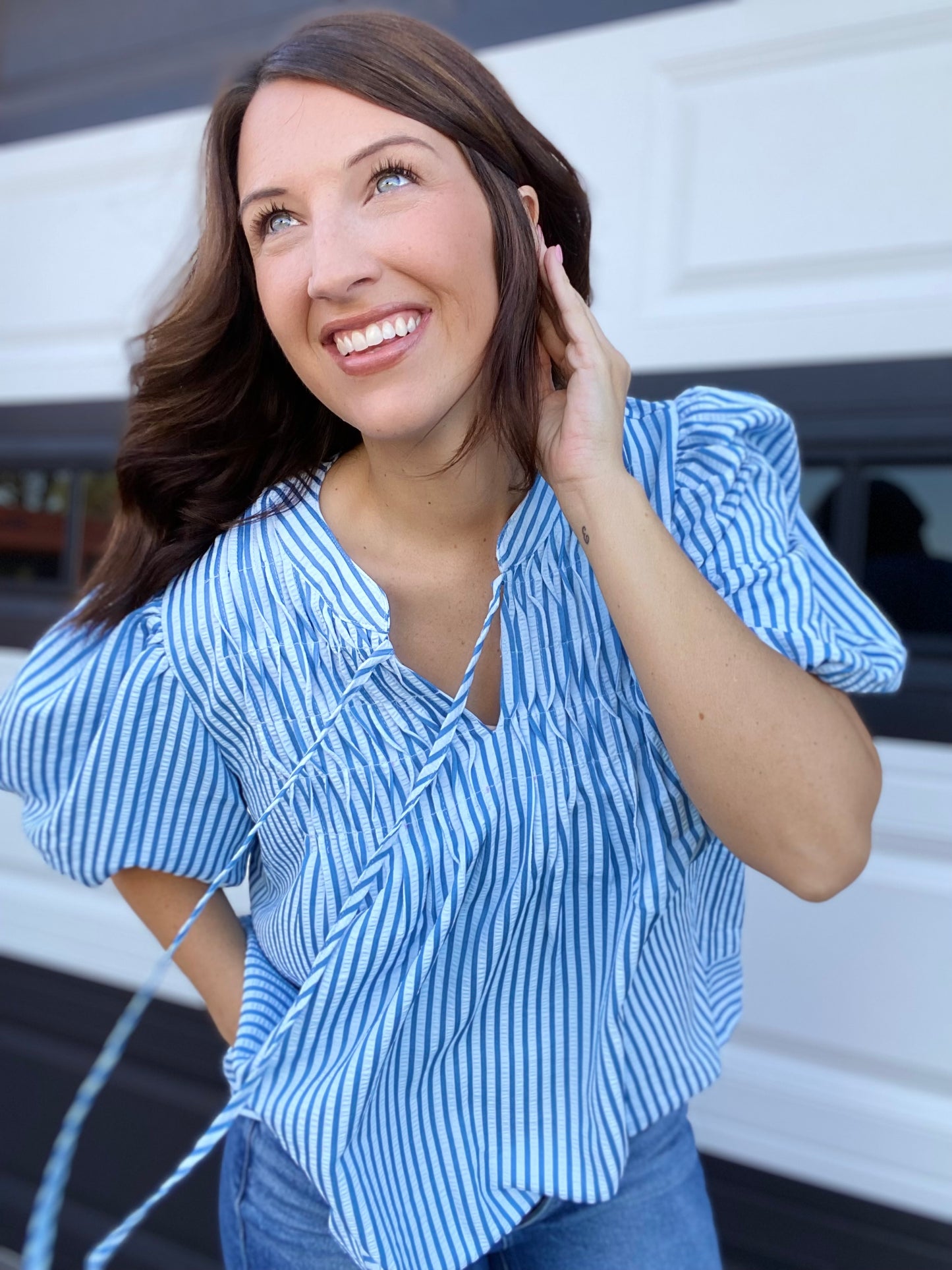 Giselle Stripe Blouse- Blue