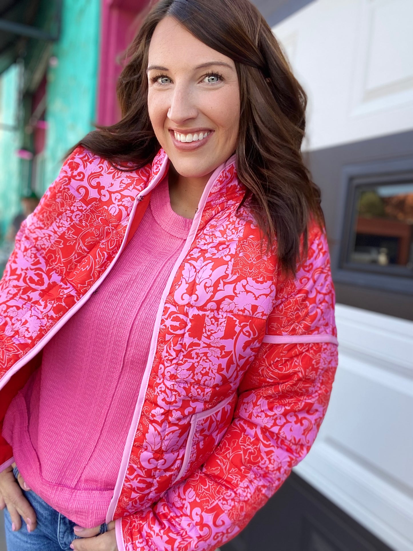 Vaile Quilted Jacket- Pink Orange
