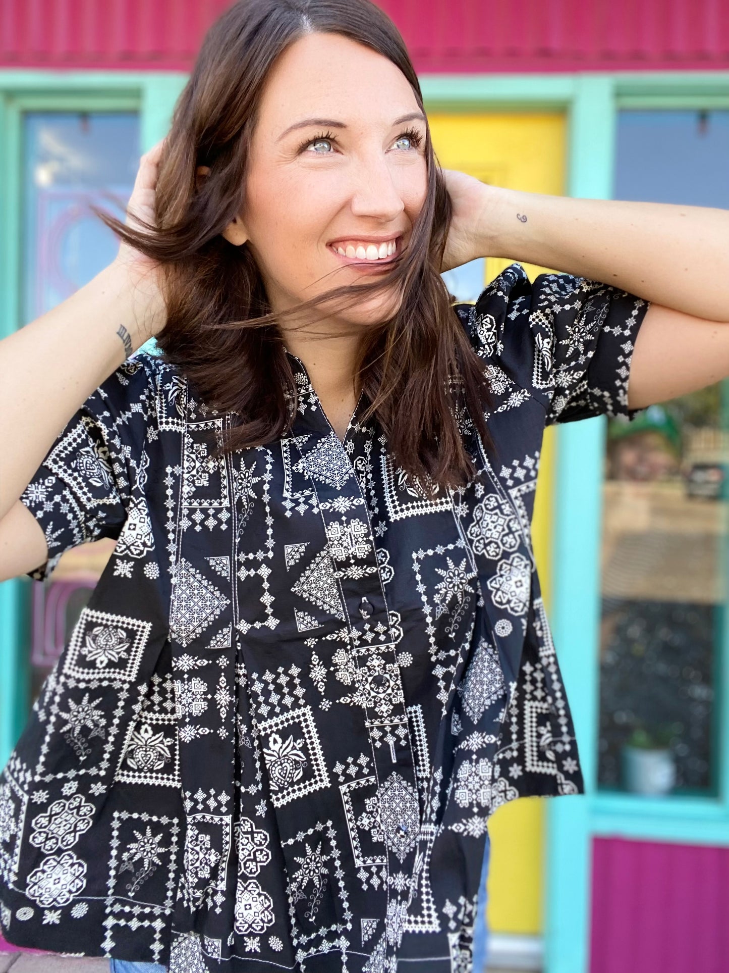 Bandana Peplum Top- Black