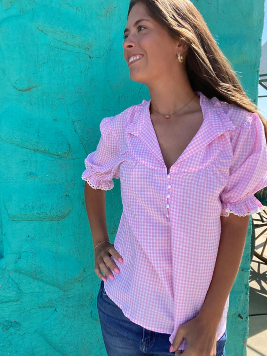 Lauryn Pink Gingham Blouse