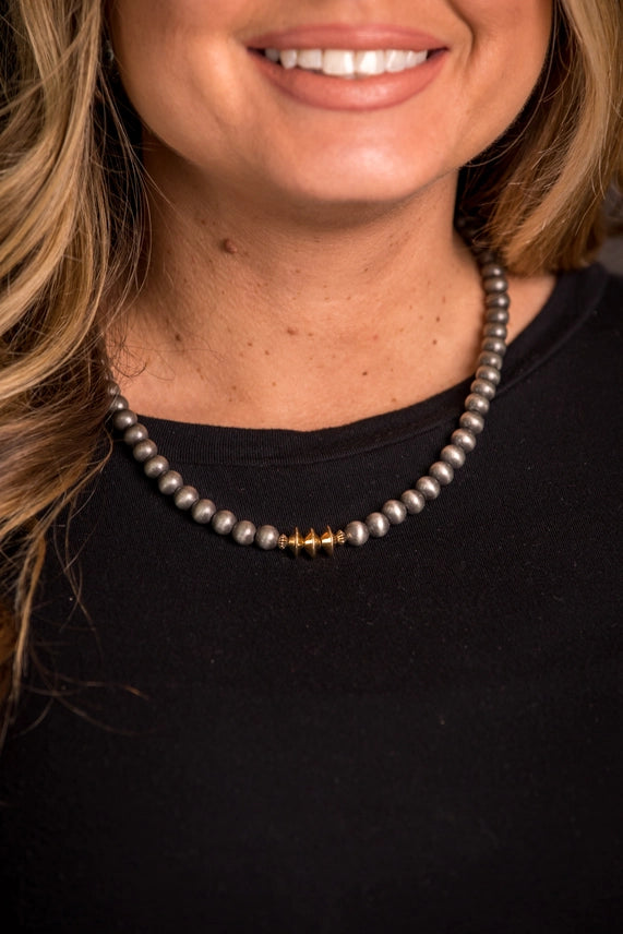 Jera Faux Pearl and Gold Disc Necklace