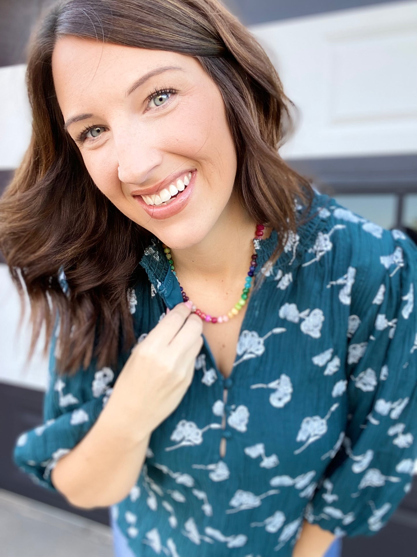 Glitter Floral Blouse- Teal