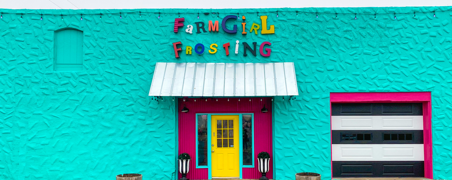 image: FarmGirl Frosting's storefront at 101 Goodnight Street in Claude, Texas.
